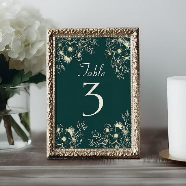 Gold Emerald Floral Wedding Tischnummer (Von Creator hochgeladen)