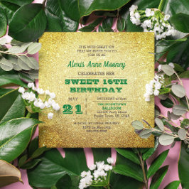 Gold & Emerald Green Funkelnd Sweet 16 Einladung