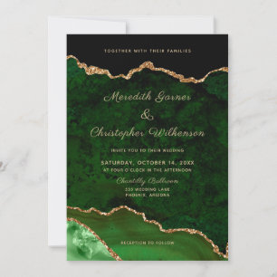 Gold Emerald Green Geode Agate Foto Wedding Einladung