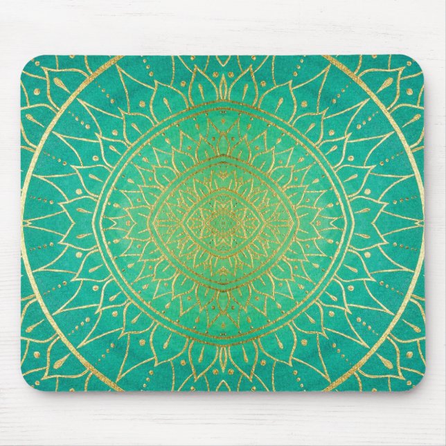 Gold Emerald Green Hand Drawn Mandala Mousepad (Vorne)