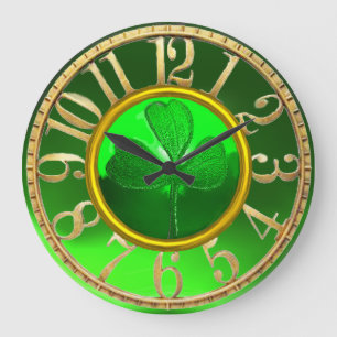 Gold Emerald Green Kleeblatt St Patrick's Day Große Wanduhr