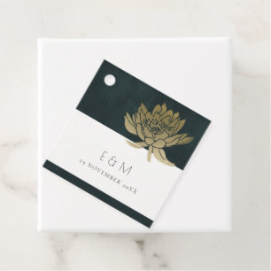 GOLD EMERALD GREEN LOTUS FLORAL MONOGRAM WEDD GESCHENKANHÄNGER