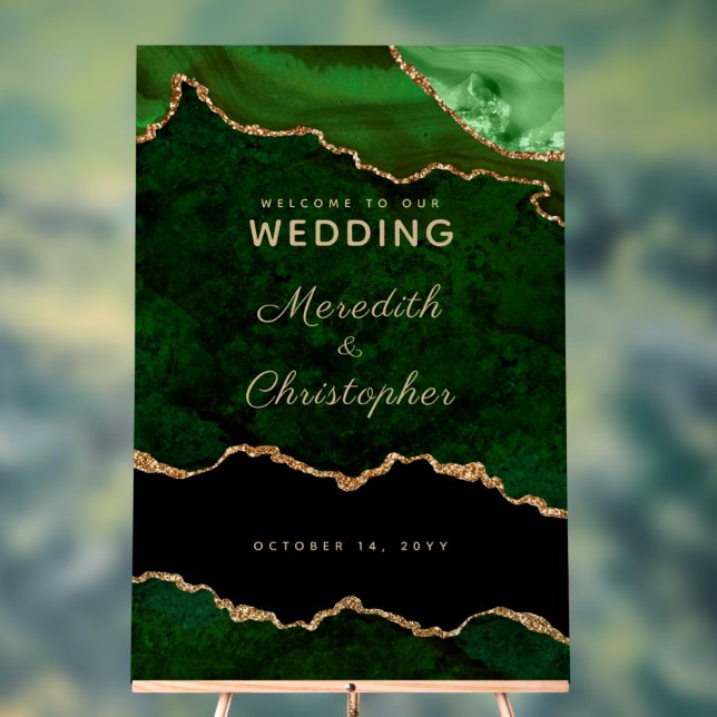 Gold Emerald Green Marble Agate Wedding Willkommen Acrylschild (Neutral)