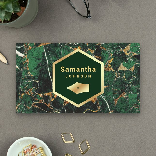 Gold Emerald Green Marble Pen Nib Beruflich Visitenkarte (Von Creator hochgeladen)