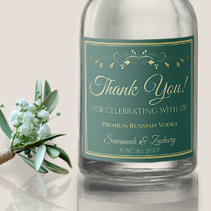 Gold & Emerald Green Simple Wedding Vielen Dank Alkoholflaschenetikett