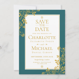 Gold Emerald Viktorianisch Floral Lace Save the Da Date