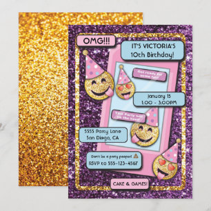 Gold Emoji Birthday Party Handy Einladung