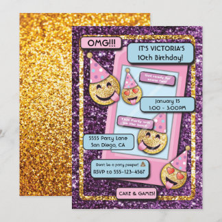 Gold Emoji Birthday Party Handy Einladung