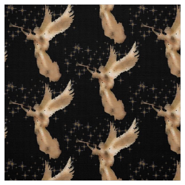 Gold Engel mit Trompete Night Sky mit Gold Stars Stoff (Muster)