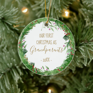 Gold Erste Weihnachten als Großeltern Baby Foto Keramik Ornament