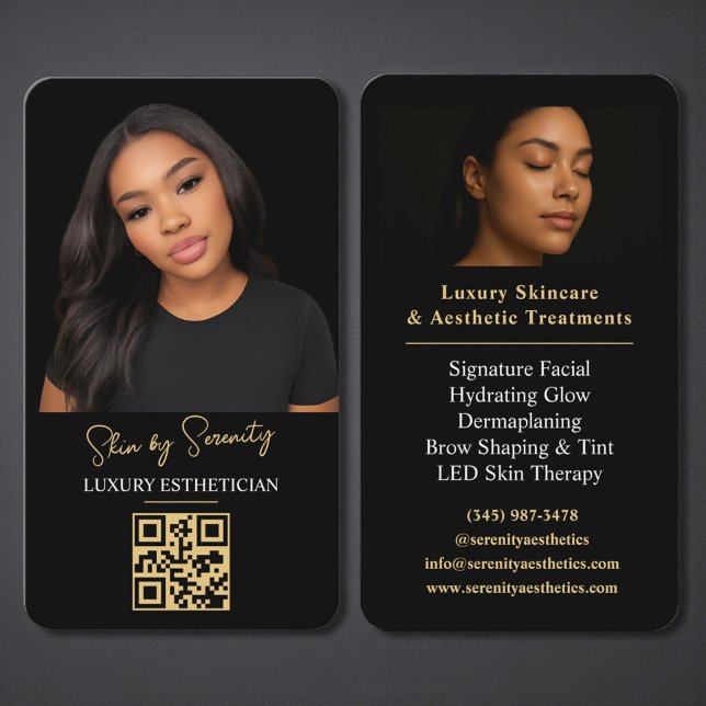 Gold Esthetician QR Code Luxury Black Beauty Visitenkarte (Von Creator hochgeladen)