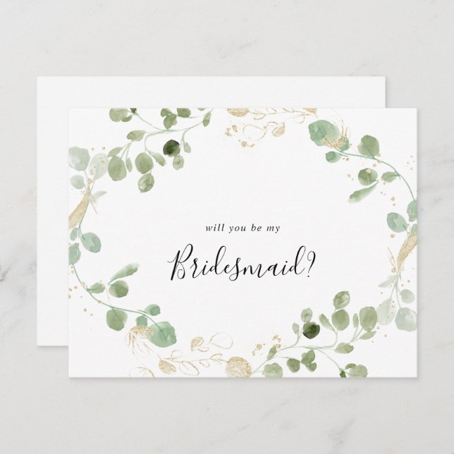 Gold Eucalyptus Bridesmaid Vorschlag Note Card Mitteilungskarte (Vorne/Hinten)