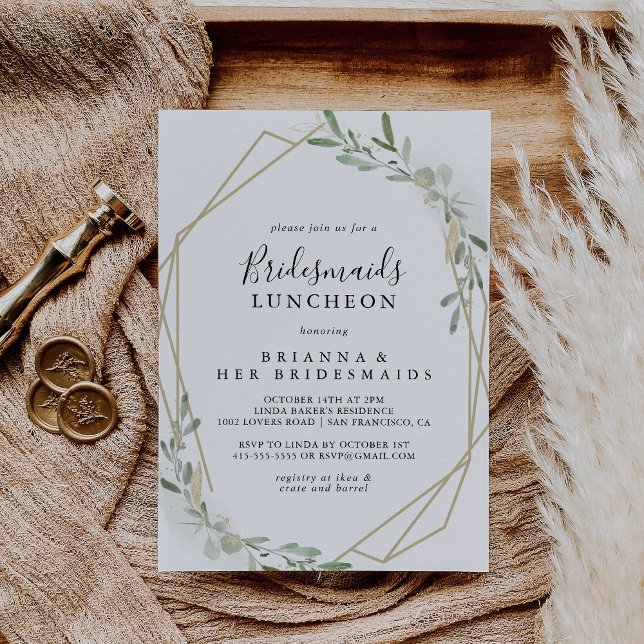 Gold Eucalyptus Bridesmaids Luncheon Dusche Einladung (Von Creator hochgeladen)