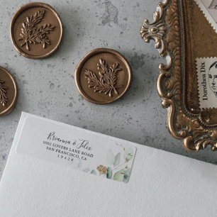 Gold Eucalyptus Calligraphy Return-Address-Label