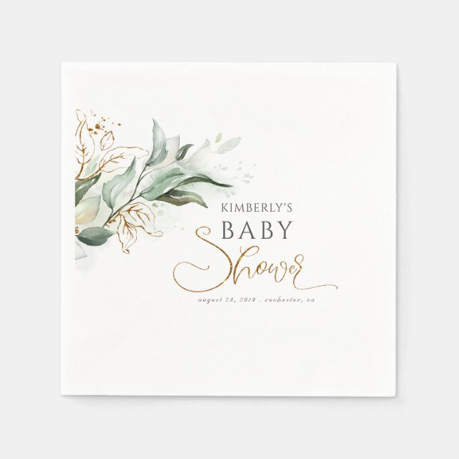 Gold Eucalyptus Greenery Baby Shower Serviette (Vorderseite)