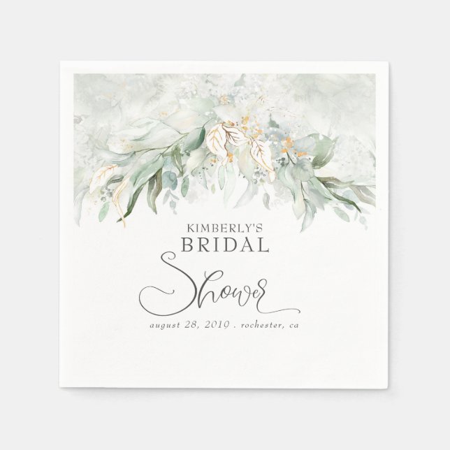 Gold Eucalyptus Greenery Boho Brautparty Serviette (Vorderseite)