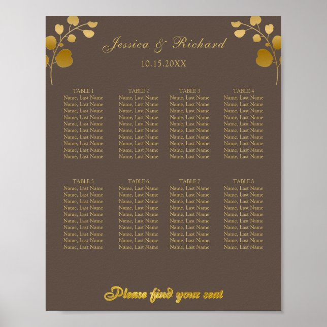 Gold Eukalyptus 8 Tables Seekartenzeichen Poster (Vorne)