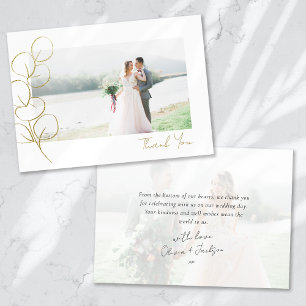 Gold Eukalyptus Foto Hochzeit Dankeskarte