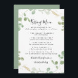 Gold Eukalyptus Wedding Kissing Menu Game Card<br><div class="desc">Diese goldene eucalyptus Hochzeitskissingkarte eignet sich perfekt für einen rustikalen Hochzeitsempfang. Das Design zeichnet sich durch Aquarell Eukalyptus grünes Blattwerk mit goldenen Konfetti aus.</div>