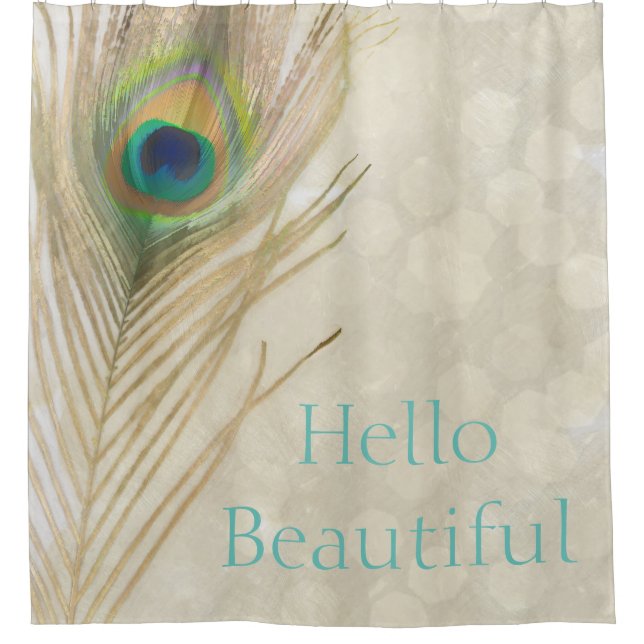 Gold Exotic Peacock Feather Glam Eleganter Chic Duschvorhang (Vorderseite)
