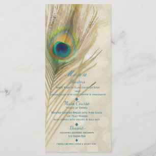 Gold Exotic Peacock Feather Glam Party Menu Menükarte