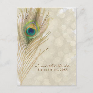 Gold Exotic Peacock Feather Glam Save the Date Ankündigungspostkarte
