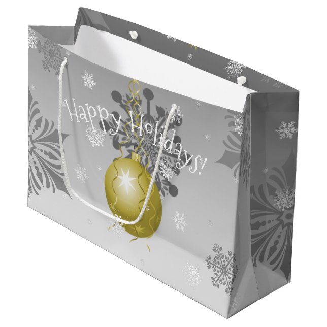 Gold Extravagante Weihnachtsgeschenktasche Große Geschenktüte (Vorderseite Schrägansicht)