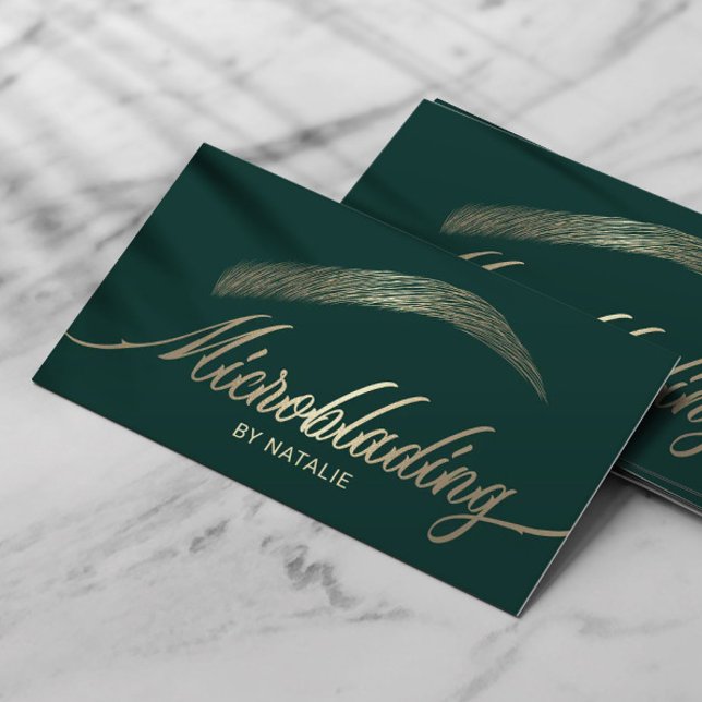 Gold Eyebrow Salon Microblading Modern Green Visitenkarte (Von Creator hochgeladen)