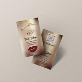 Gold Eyelash Brow Makeup Logo QR Lip Rose Visitenkarte