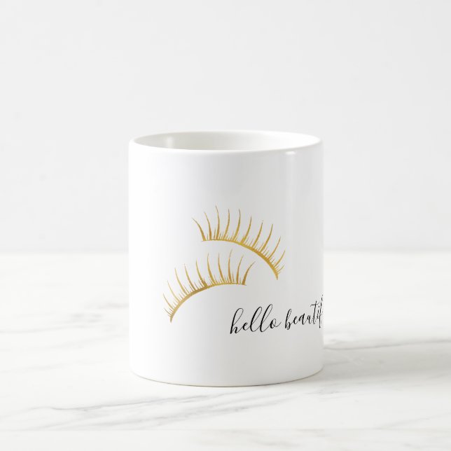 Gold Eyelashes Hello Beautiful Tasse (Mittel)