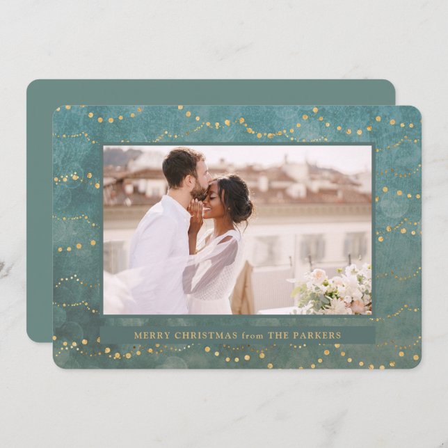 Gold Fairy Lights | Elegante Ein Foto Weihnachten (Vorne/Hinten)