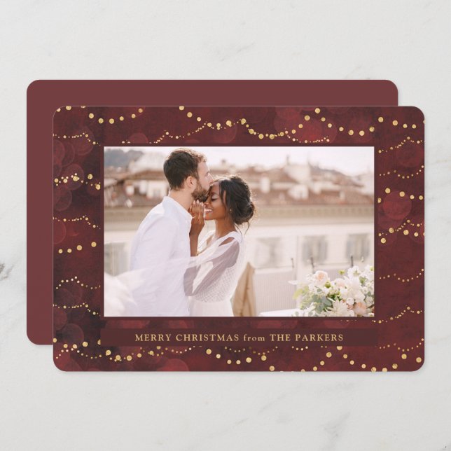 Gold Fairy Lights | Elegante Ein Foto Weihnachten (Vorne/Hinten)