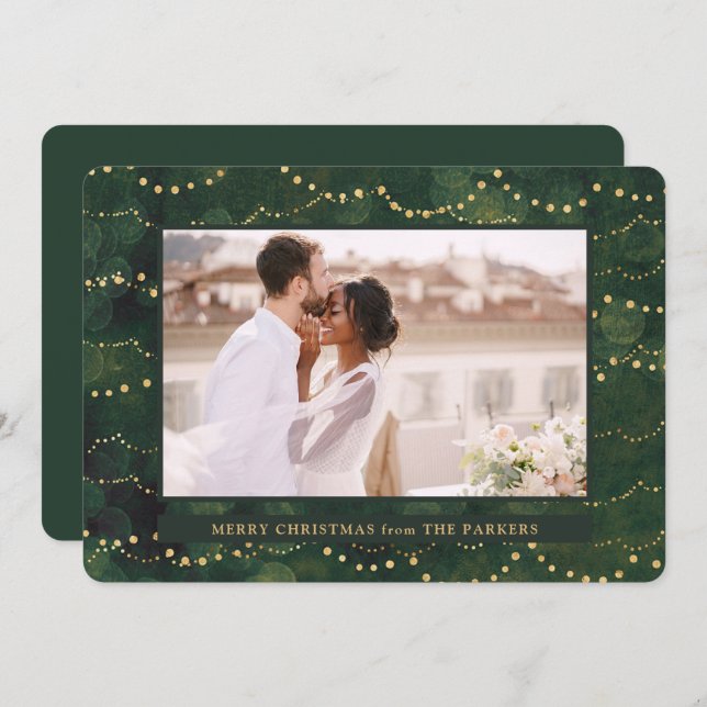 Gold Fairy Lights | Elegante Ein Foto Weihnachten (Vorne/Hinten)