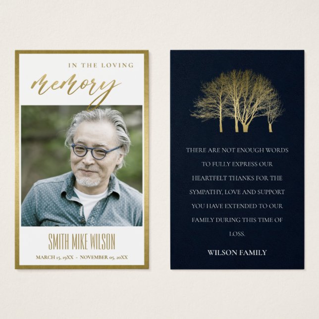 GOLD FALL BEILEID MEMORIAL FOTO DANK KARTE (Vorne & Hinten)