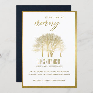 GOLD FALL TREE BEILEID MEMORIAL SERVICE INVITE DANKESKARTE