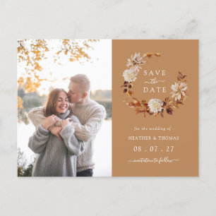 Gold Fall Wreath Wedding Foto Save the Date Ankündigungspostkarte