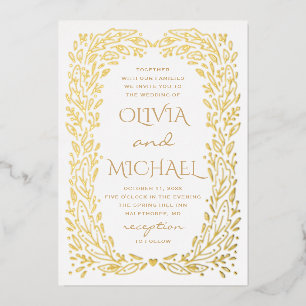 Gold fallen botanische Hochzeit. Eleganter Herbstb Folieneinladung