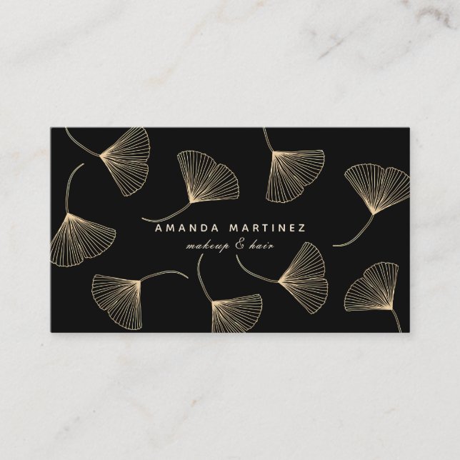 Gold Fallende Ginkgo Blätter Black Loyalty Card Visitenkarte (Vorderseite)