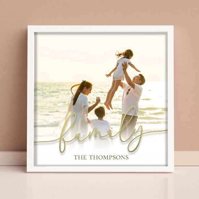 Gold Family Typography Custom Photo Fotodruck (Simple gold family calligraphy script photo print.)
