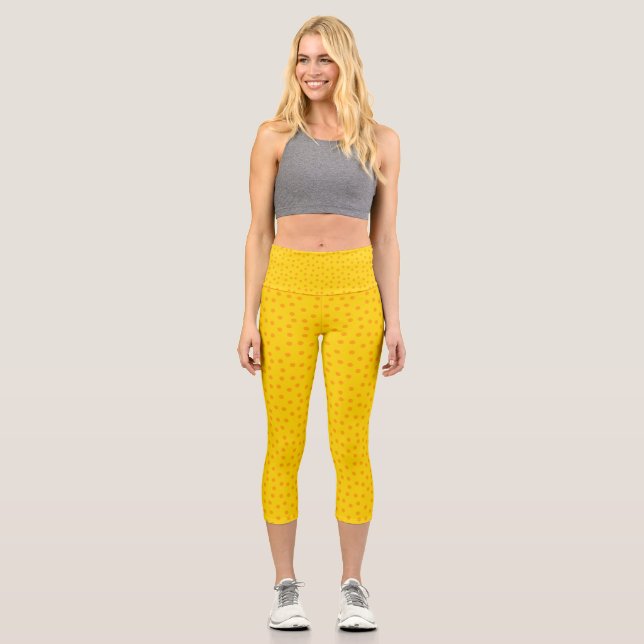 Gold Farbe mit orangefarbenem Circle Mark Capri Le Leggings (Vorderseite)