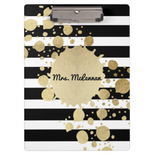 Gold-Farbspritzer Schwarz-Weiß-Streifen Monogramm Klemmbrett