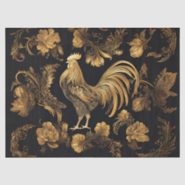 Gold Farmhouse Rooster auf schwarz Seidenpapier