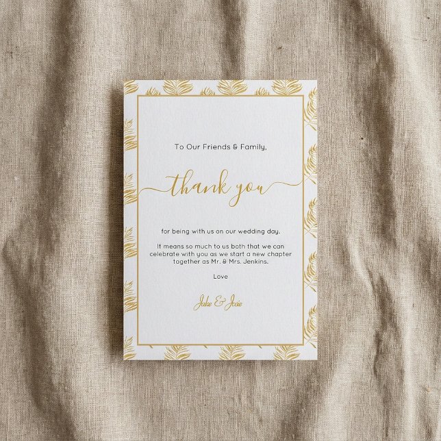 Gold Farn Blatt Wedding danke Table Card (Gold fern leaf Wedding thank you Table Card.)