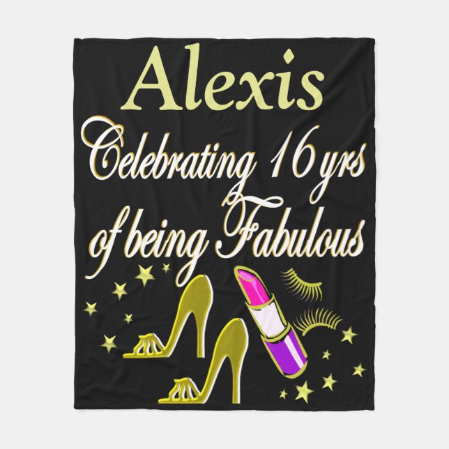 GOLD FASHIONISTA PERSONALISIERT DEN 16. GEBURTSTAG FLEECEDECKE (Vorderseite)