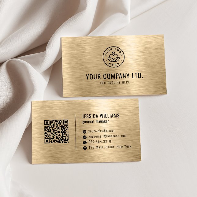 Gold Faux Brushed Metal Professional QR Code Visitenkarte (Von Creator hochgeladen)
