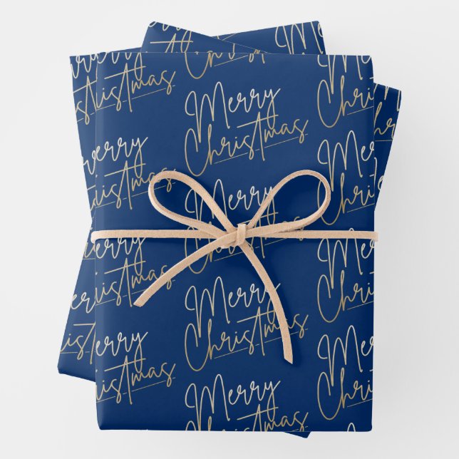 Gold Faux Foil Merry Christmas Blue Geschenkpapier Set (Beispiel)