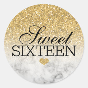Gold-Faux-Glitter/Marmor Sweet 16 Runder Aufkleber