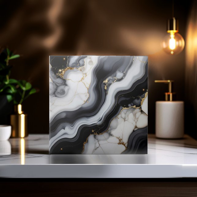 Gold Faux Glitter Veined B&W Marble ID1180a Fliese (Von Creator hochgeladen)