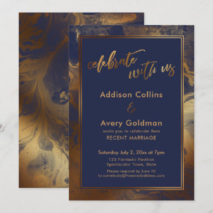 Gold Faux Metallic Navy Marmor Feiern Sie mit uns Einladung