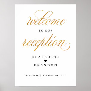Gold faux welcome to our reception wedding sign poster